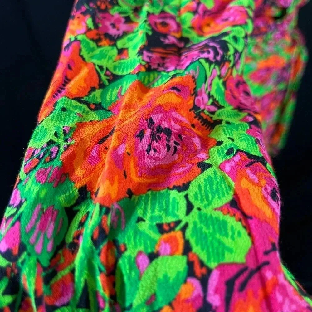 Zara Neon Green & Hot Pink Floral Long Sleeve Wrap Dress - Picture 5 of 5